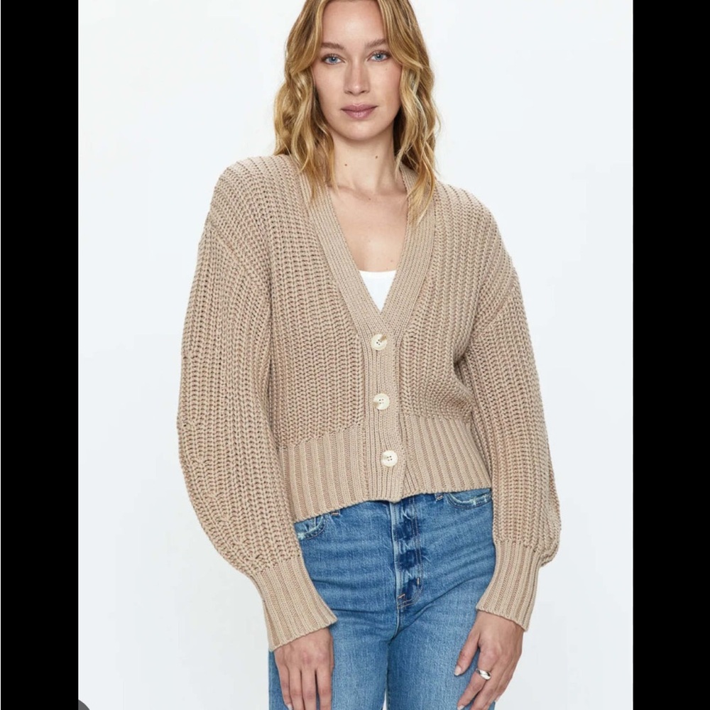New Pistola cotton knit Mallory Curved Sleeve Cardigan, sable tan cropped small